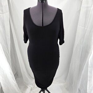 76-27 Torrid Supersoft Bodycon Black Ruched Knit T-Shirt Dress Size 1 (14/16)